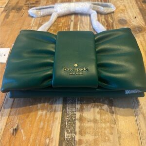 Kate Spade Millie Bow Flap Leather Crossbody in Jade Green